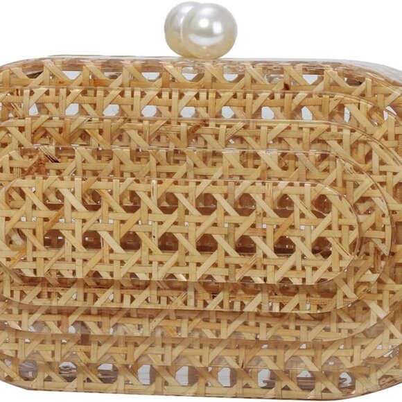 Rattan Acrylic Clutch for Women Formal Evening Bag Crossbody Shoulder Purse